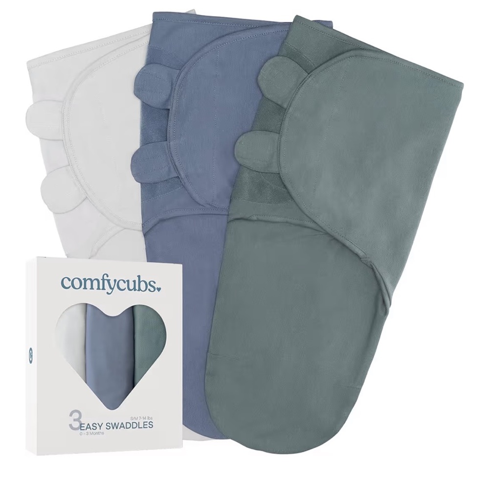 COMFYCUBES Easy Swaddle Blanket Set - Stone, Nomadic Blue, Azul